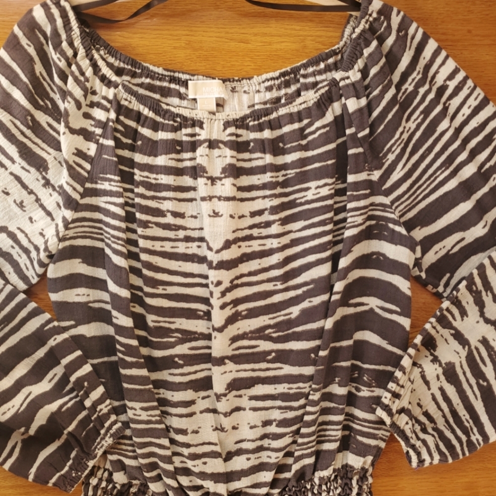 Michael by Michael Kors Brown Zebra Striped Blouse Size L